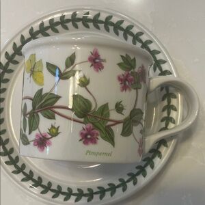 Portmeirion Pimpernel Botanical Mug and Saucer - White and Green